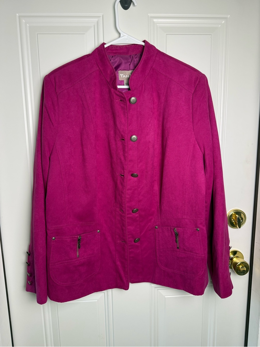 TanJay Fuchsia Suede Stand-Collar Button Jacket